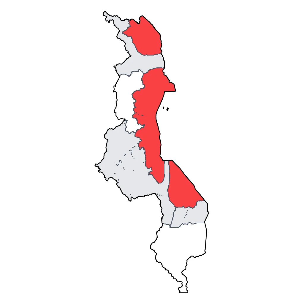 Map showing regions suitable for Beach & Sea in Malawi. Overall suitability: good.