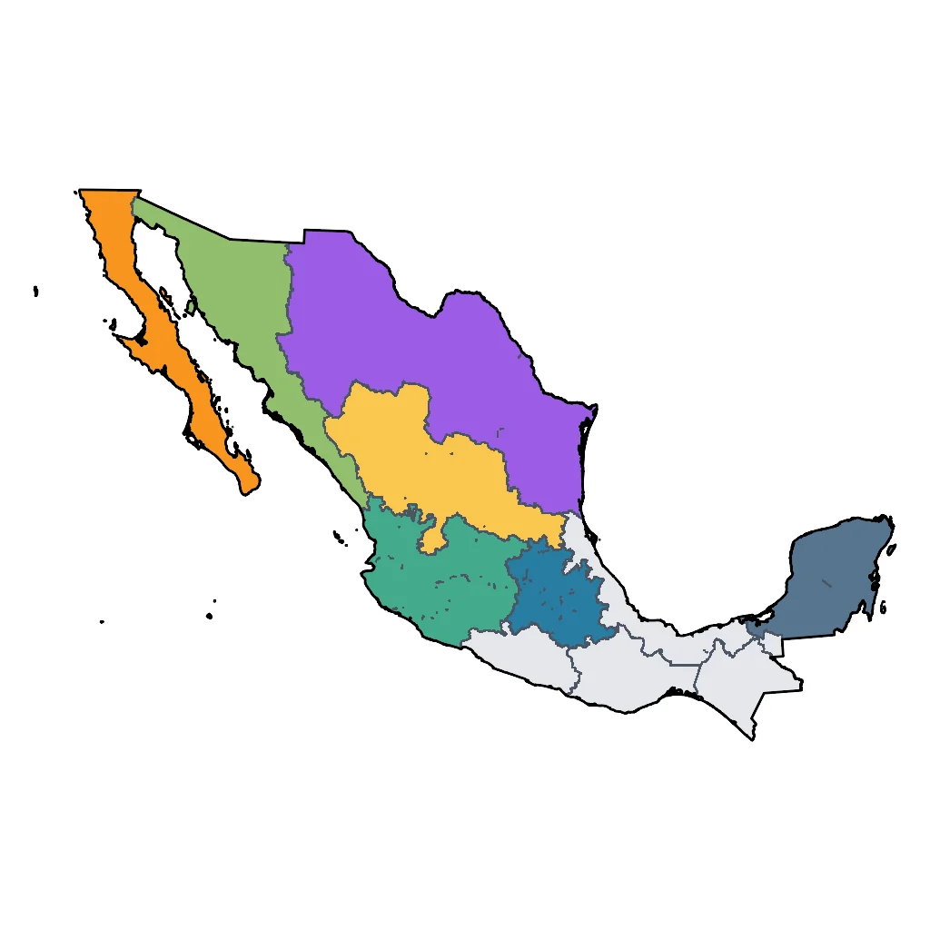 Map showing regions suitable for Road Trips & Scenic in Mexico. Overall suitability: excellent.