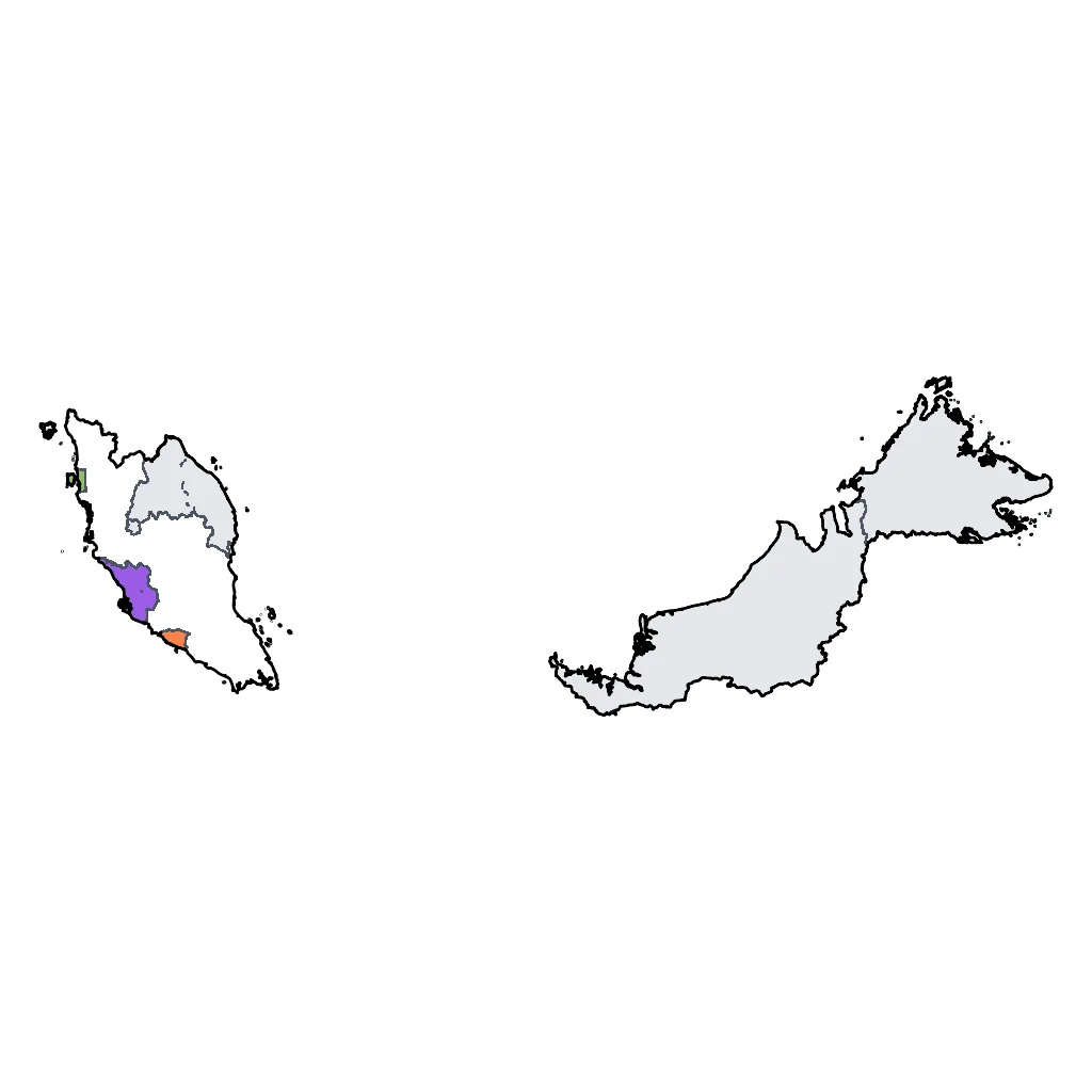 Map showing regions suitable for City & Cultural in Malaysia. Overall suitability: excellent.