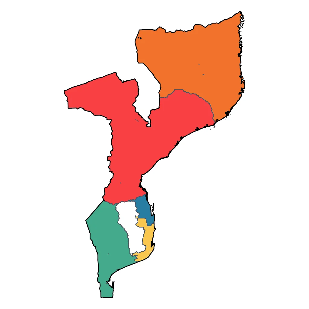 Map showing regions suitable for Adventure & Nature in Mozambique. Overall suitability: very_good.