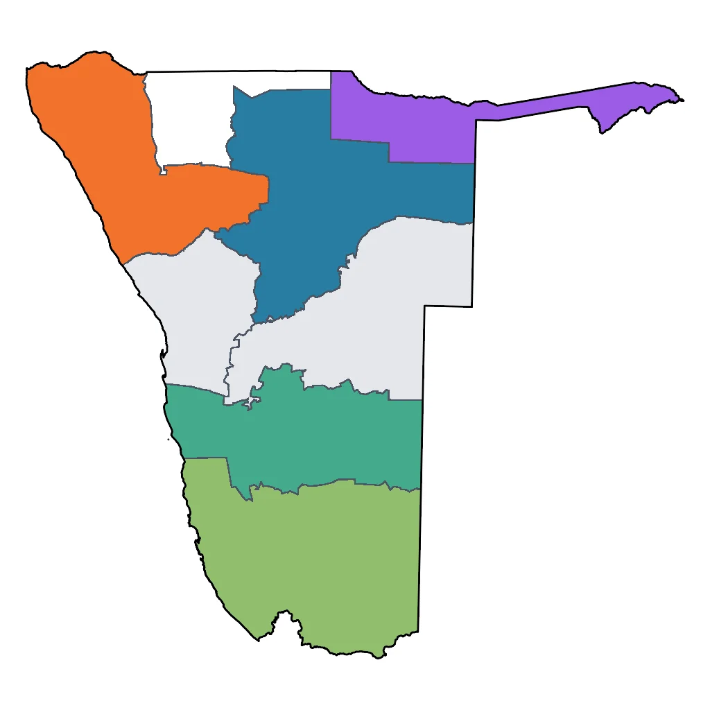 Map showing regions suitable for Adventure & Nature in Namibia. Overall suitability: excellent.