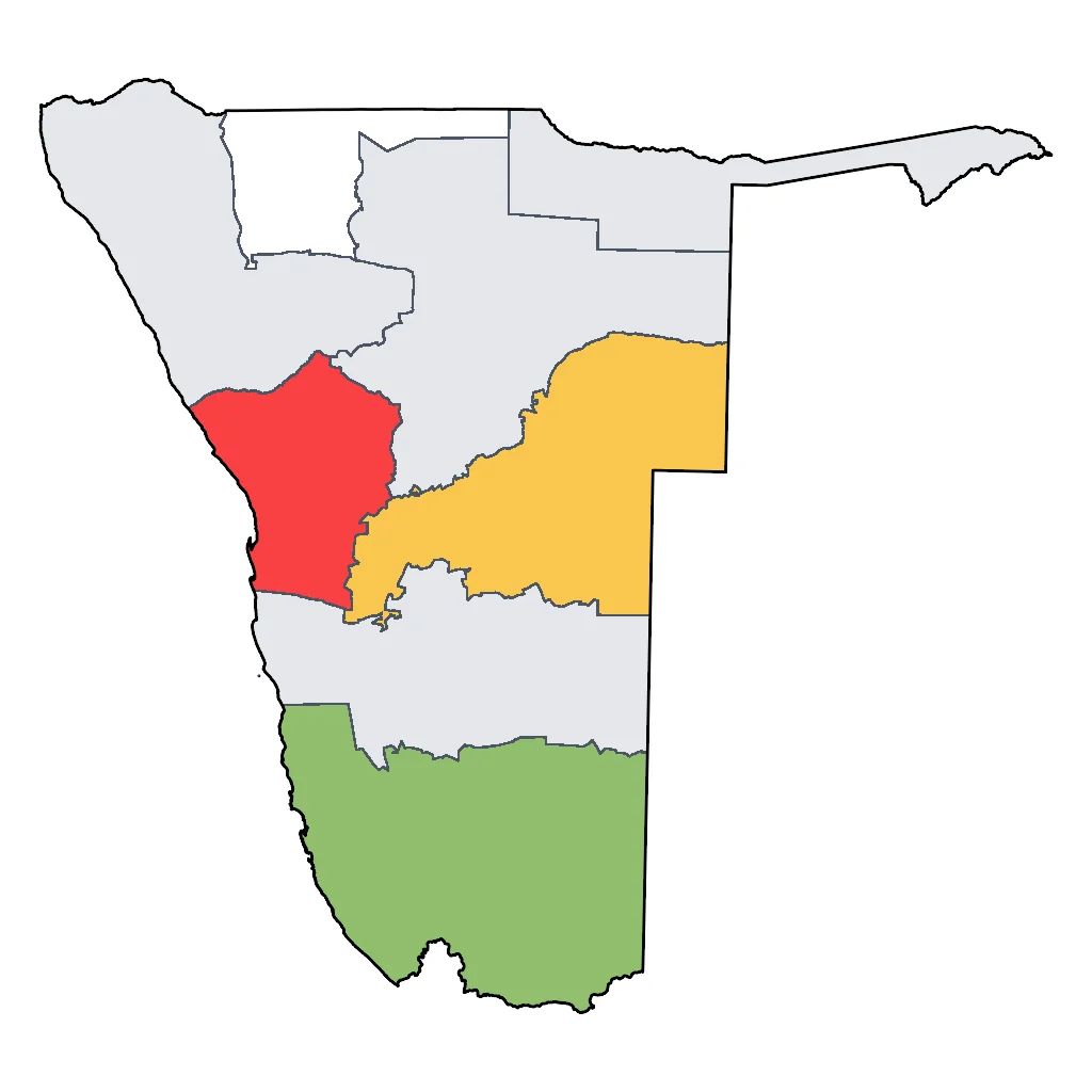 Map showing regions suitable for City & Cultural in Namibia. Overall suitability: good.