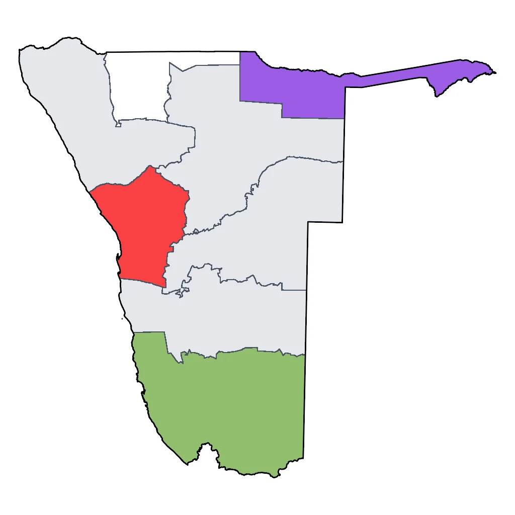 Map showing regions suitable for Sports & Active in Namibia. Overall suitability: excellent.
