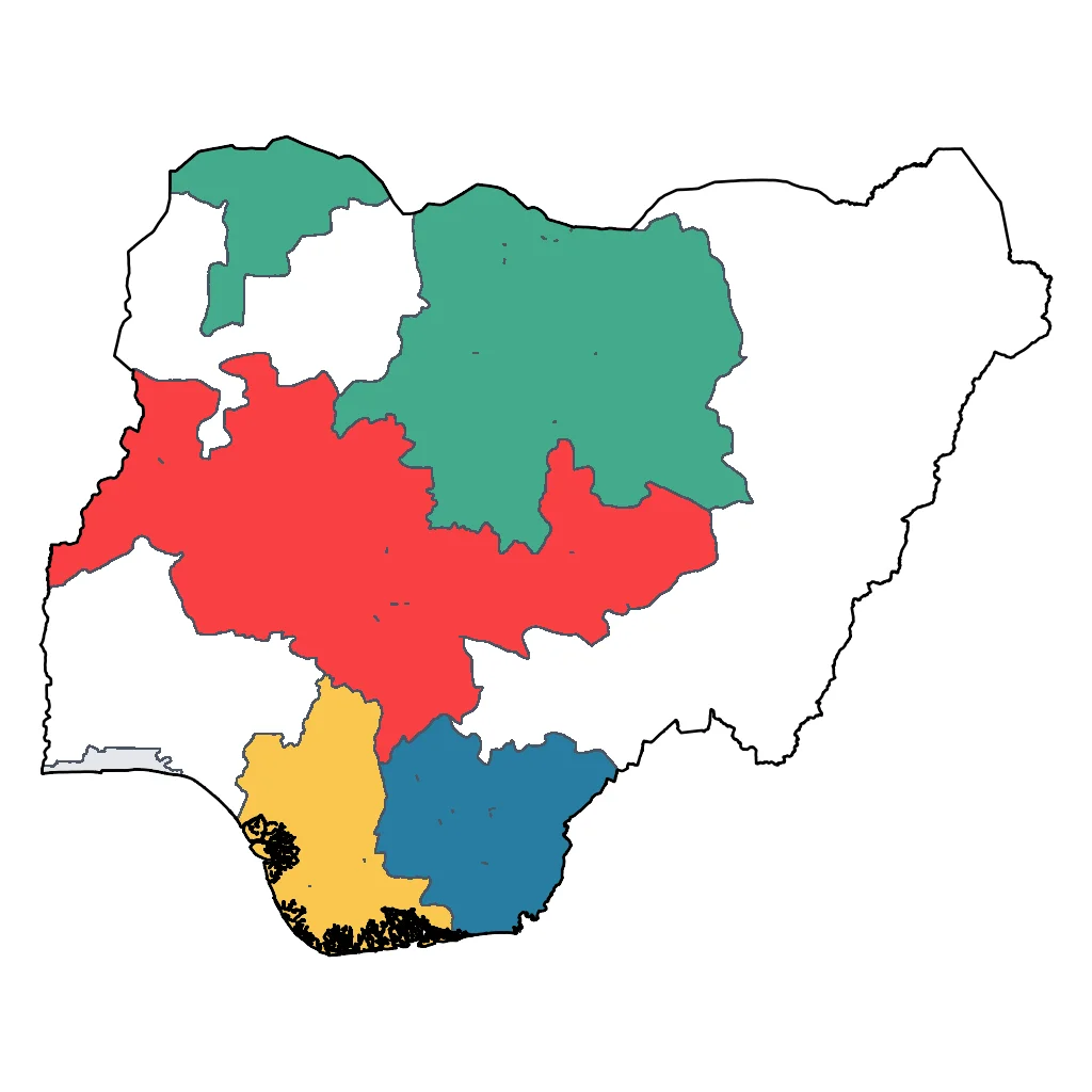 Map showing regions suitable for Adventure & Nature in Nigeria. Overall suitability: good.
