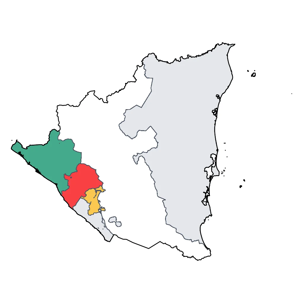 Map showing regions suitable for Festivals & Seasonal in Nicaragua. Overall suitability: very_good.