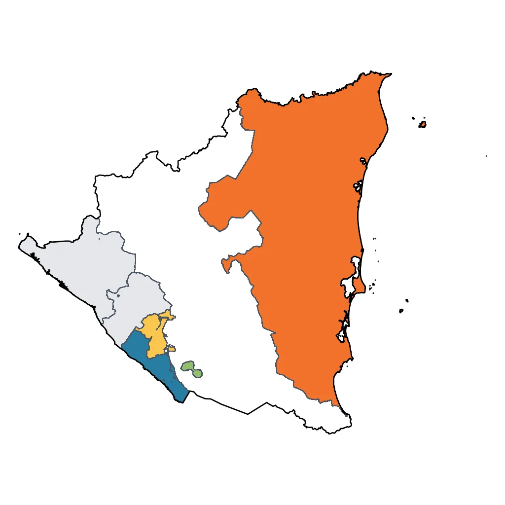 Map showing regions suitable for Relaxation & Wellness in Nicaragua. Overall suitability: good.