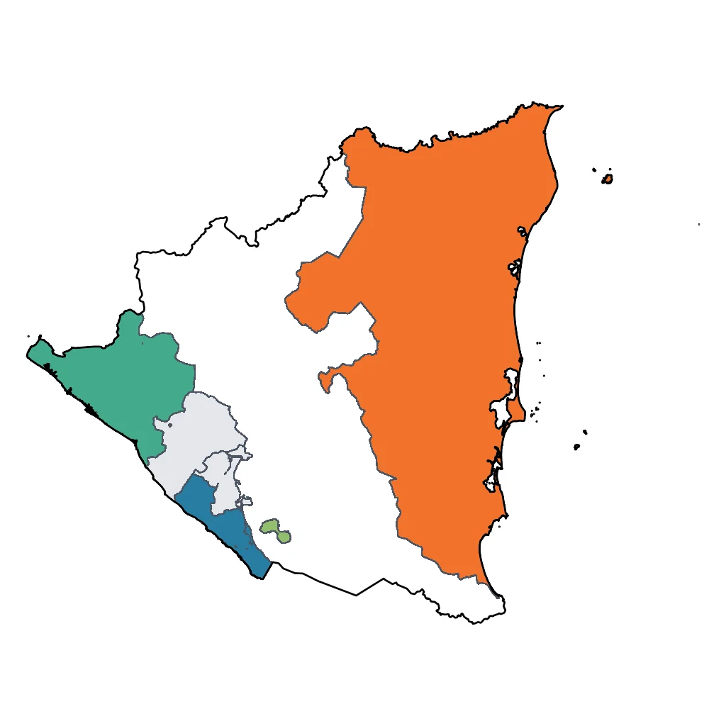 Map showing regions suitable for Sports & Active in Nicaragua. Overall suitability: very_good.