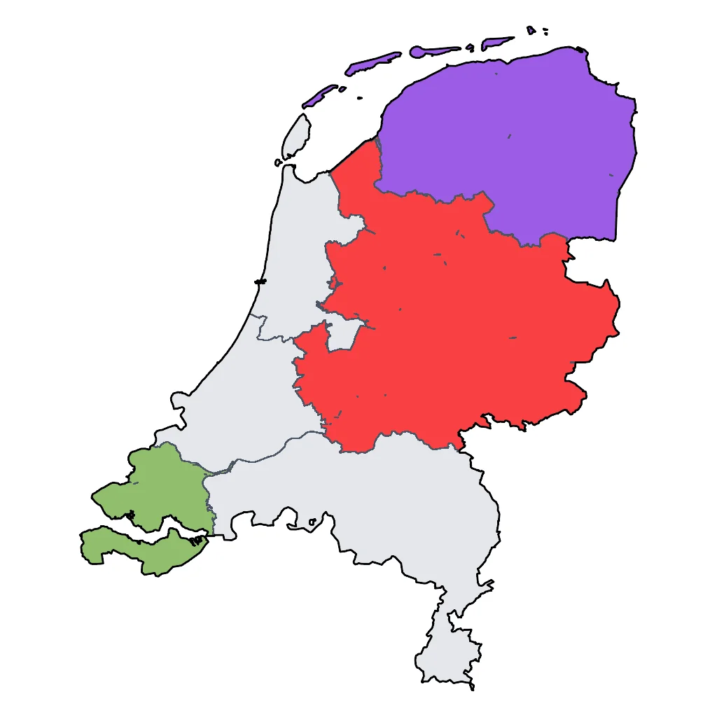 Map showing regions suitable for Adventure & Nature in Netherlands. Overall suitability: very_good.