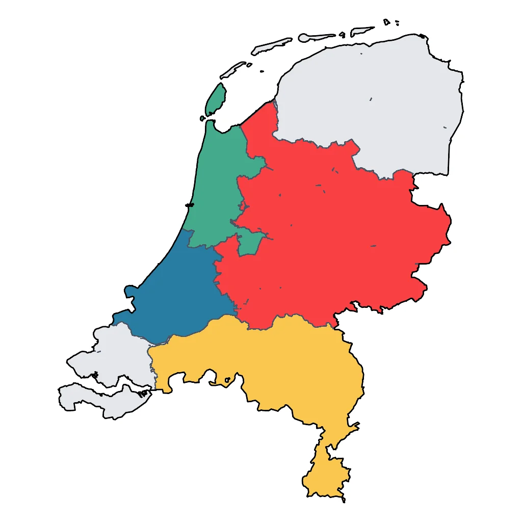 Map showing regions suitable for City & Cultural in Netherlands. Overall suitability: excellent.