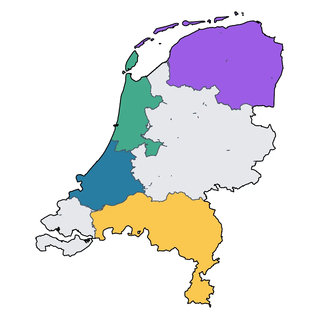 Map showing regions suitable for Festivals & Seasonal in Netherlands. Overall suitability: excellent.