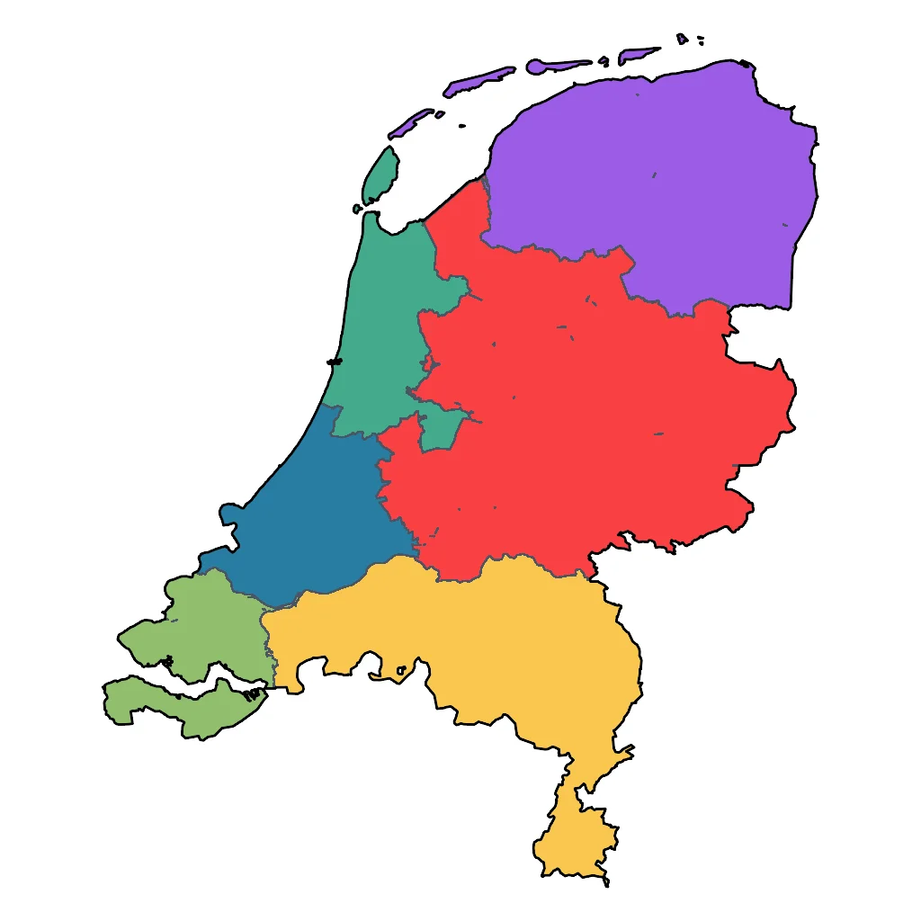 Map showing regions suitable for Road Trips & Scenic in Netherlands. Overall suitability: very_good.