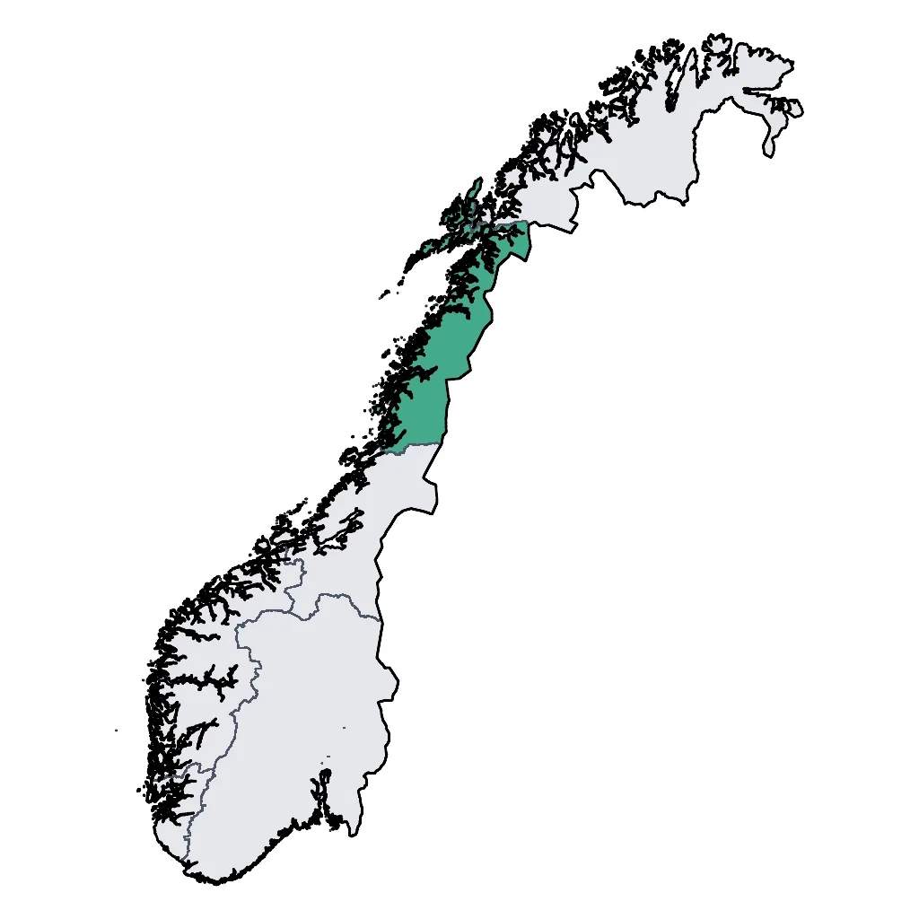 Map showing regions suitable for Beach & Sea in Norway. Overall suitability: good.