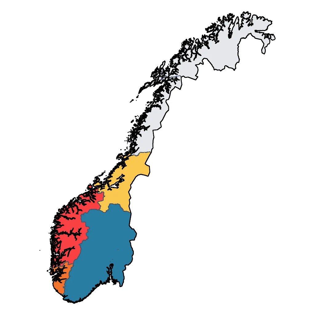 Map showing regions suitable for City & Cultural in Norway. Overall suitability: very_good.
