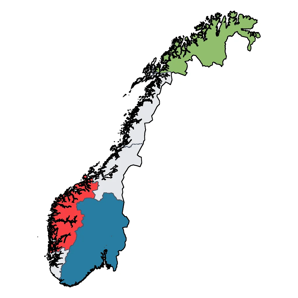 Map showing regions suitable for Educational & Exploratory in Norway. Overall suitability: very_good.