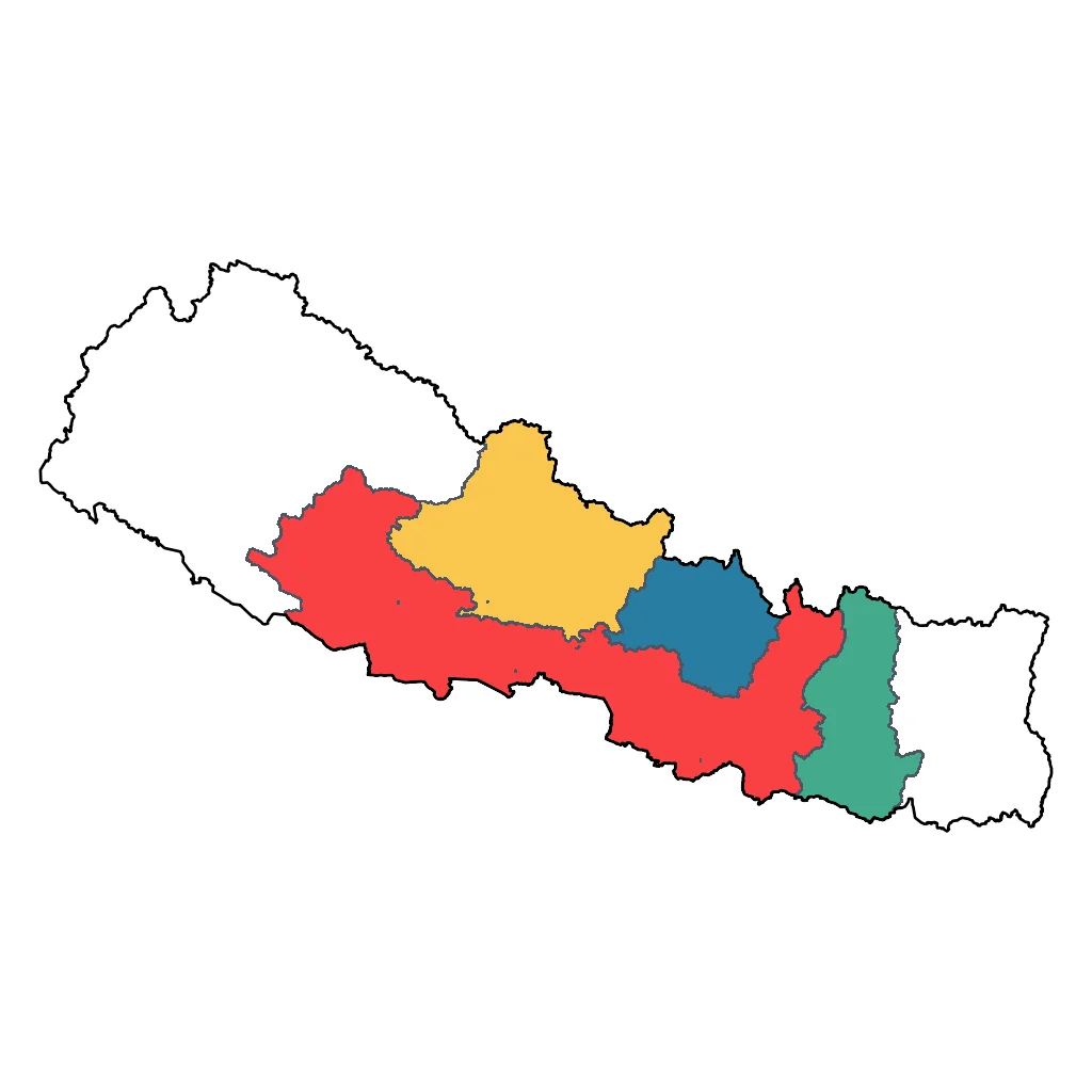 Map showing regions suitable for Adventure & Nature in Nepal. Overall suitability: excellent.