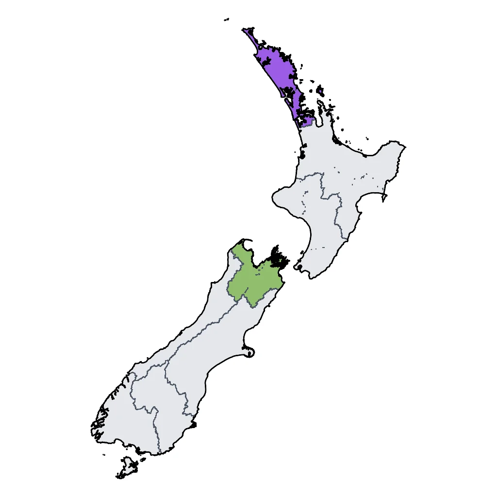 Map showing regions suitable for Beach & Sea in New Zealand. Overall suitability: very_good.