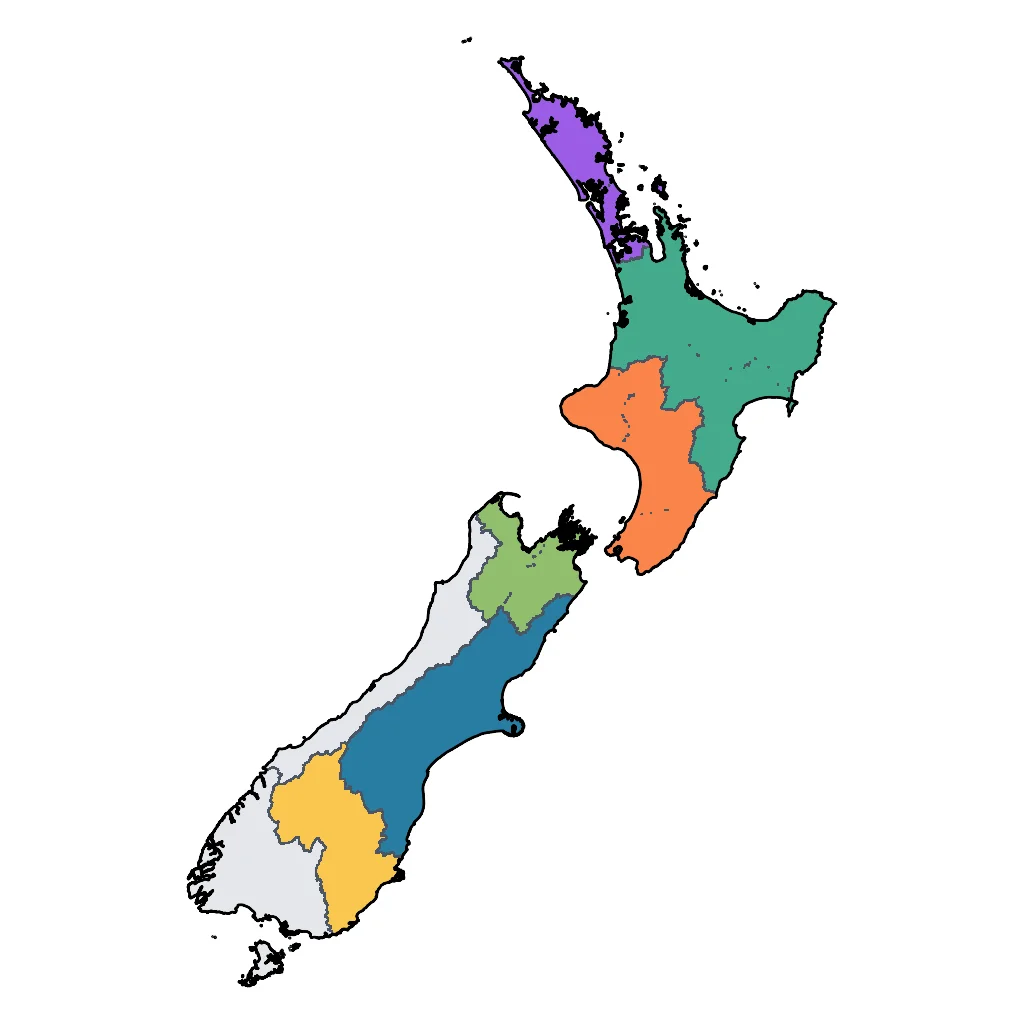 Map showing regions suitable for Festivals & Seasonal in New Zealand. Overall suitability: very_good.