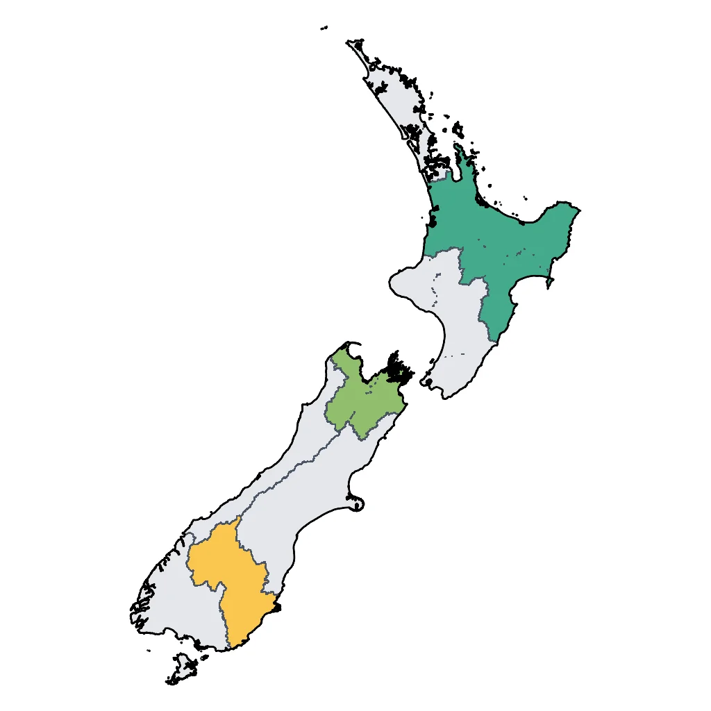 Map showing regions suitable for Relaxation & Wellness in New Zealand. Overall suitability: excellent.