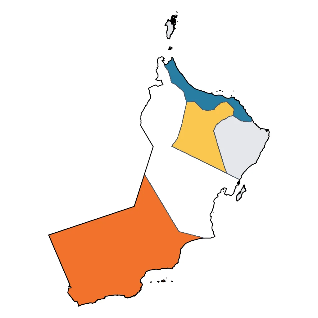 Map showing regions suitable for Festivals & Seasonal in Oman. Overall suitability: good.
