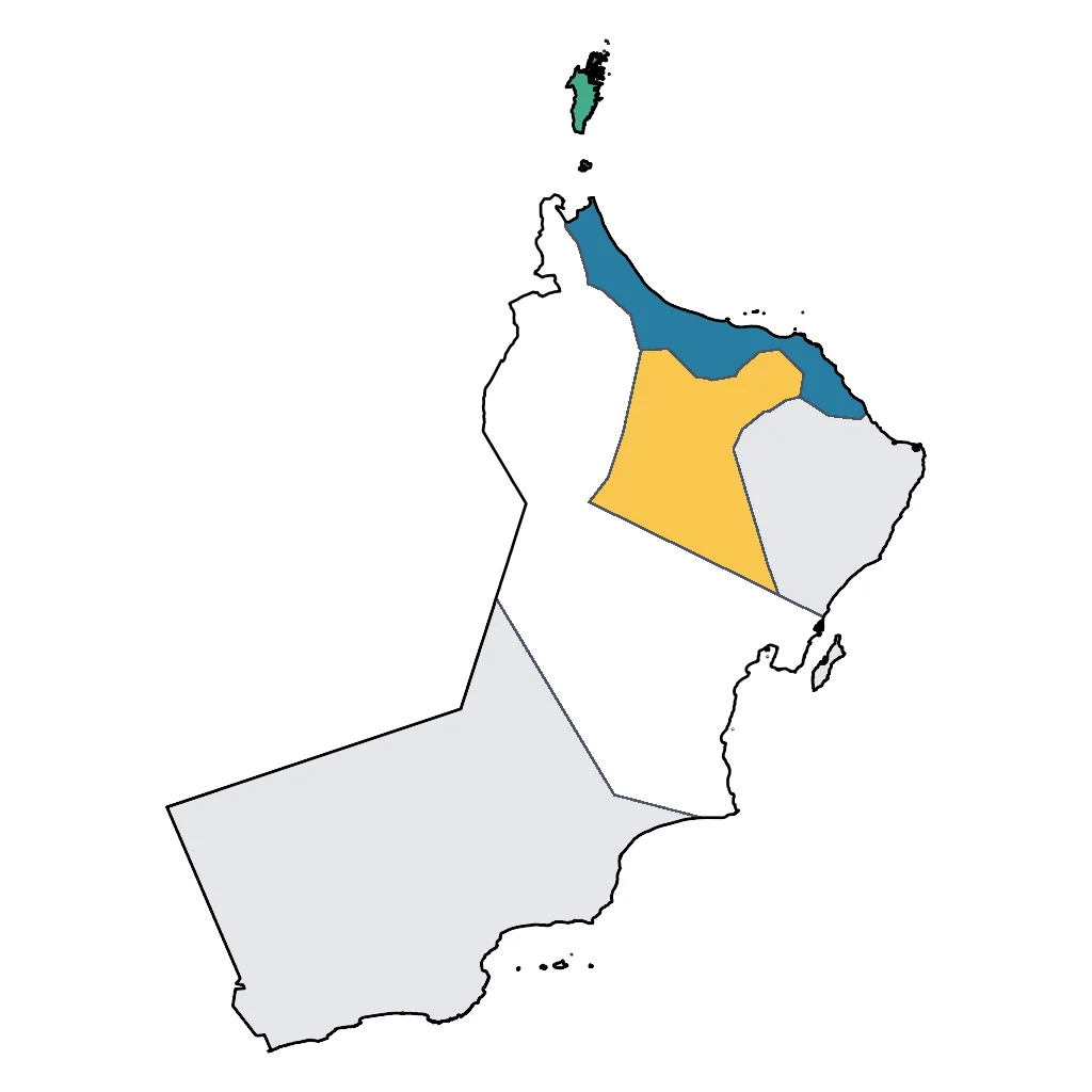Map showing regions suitable for Sports & Active in Oman. Overall suitability: very_good.