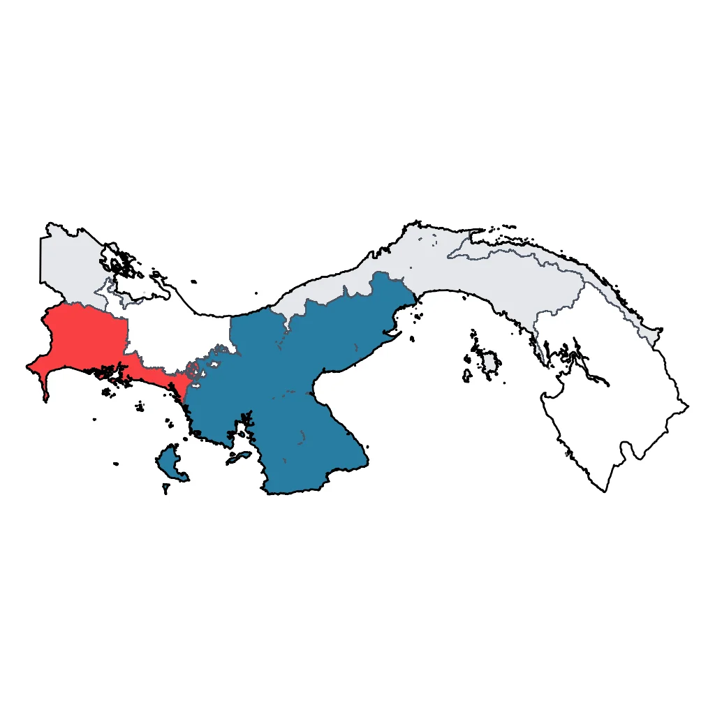 Map showing regions suitable for Road Trips & Scenic in Panama. Overall suitability: good.
