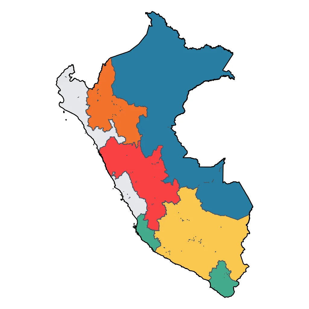 Map showing regions suitable for Adventure & Nature in Peru. Overall suitability: excellent.
