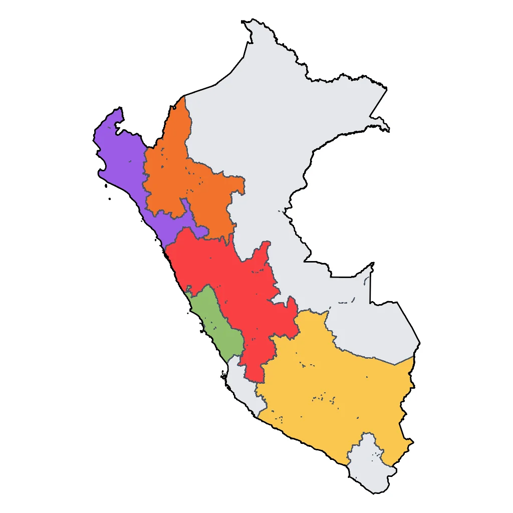 Map showing regions suitable for City & Cultural in Peru. Overall suitability: excellent.