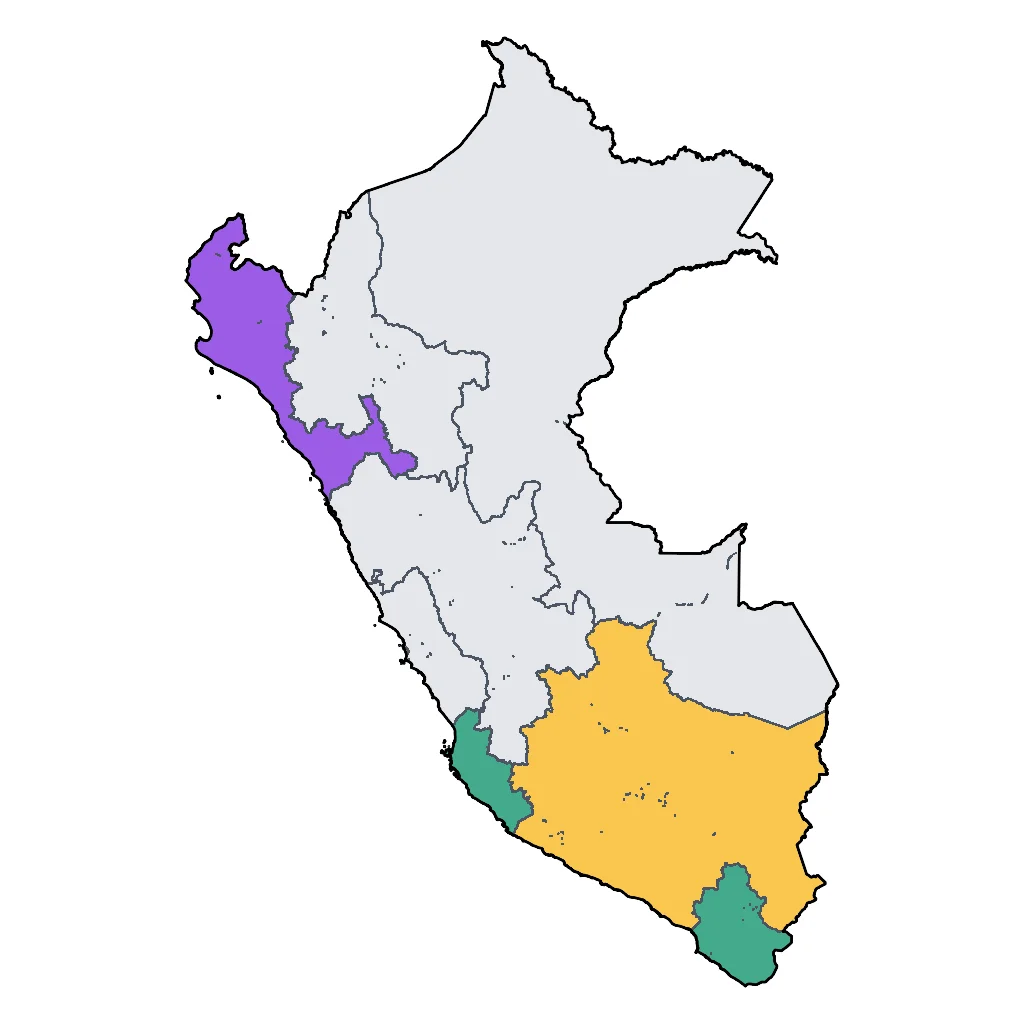 Map showing regions suitable for Educational & Exploratory in Peru. Overall suitability: excellent.
