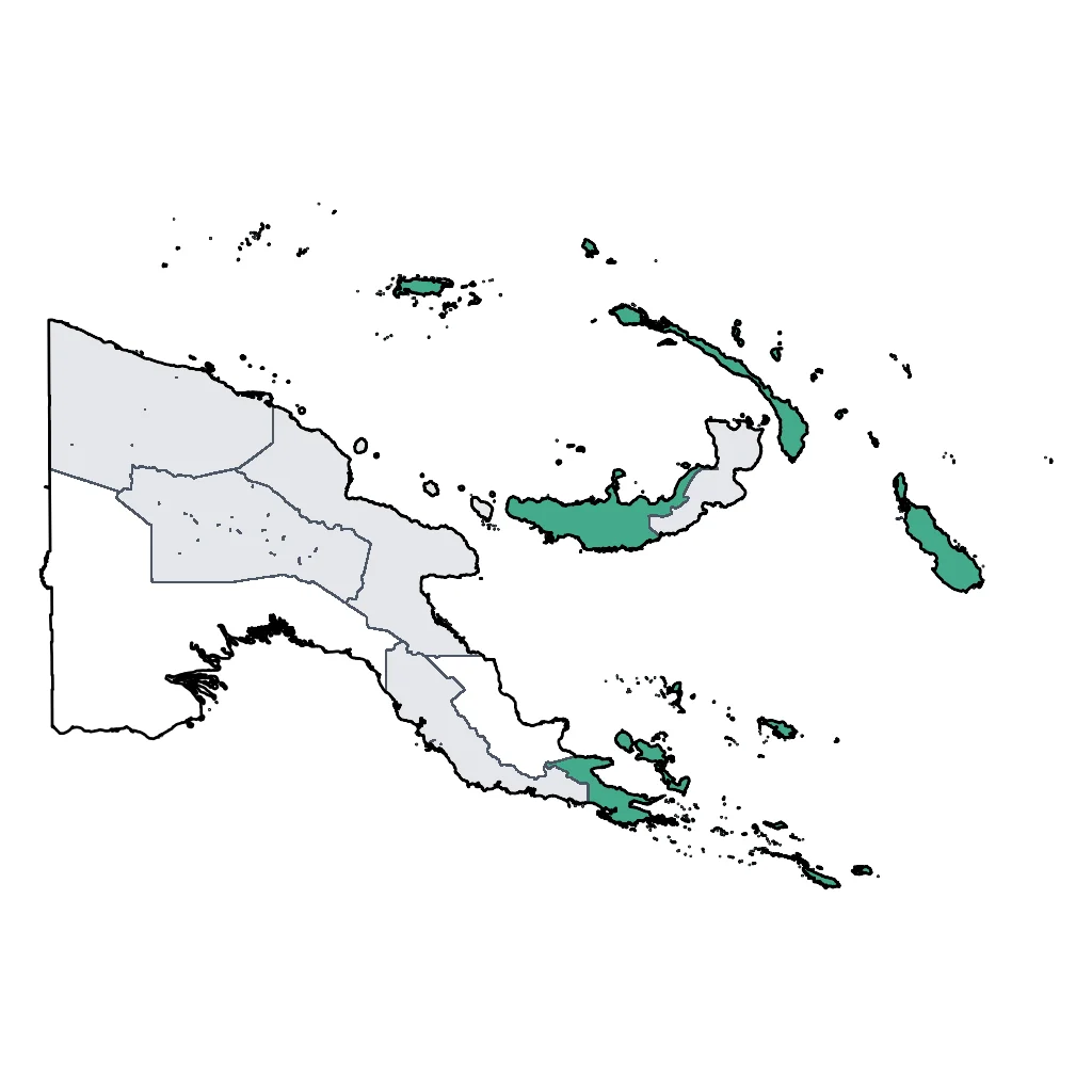 Map showing regions suitable for Relaxation & Wellness in Papua New Guinea. Overall suitability: marginal.