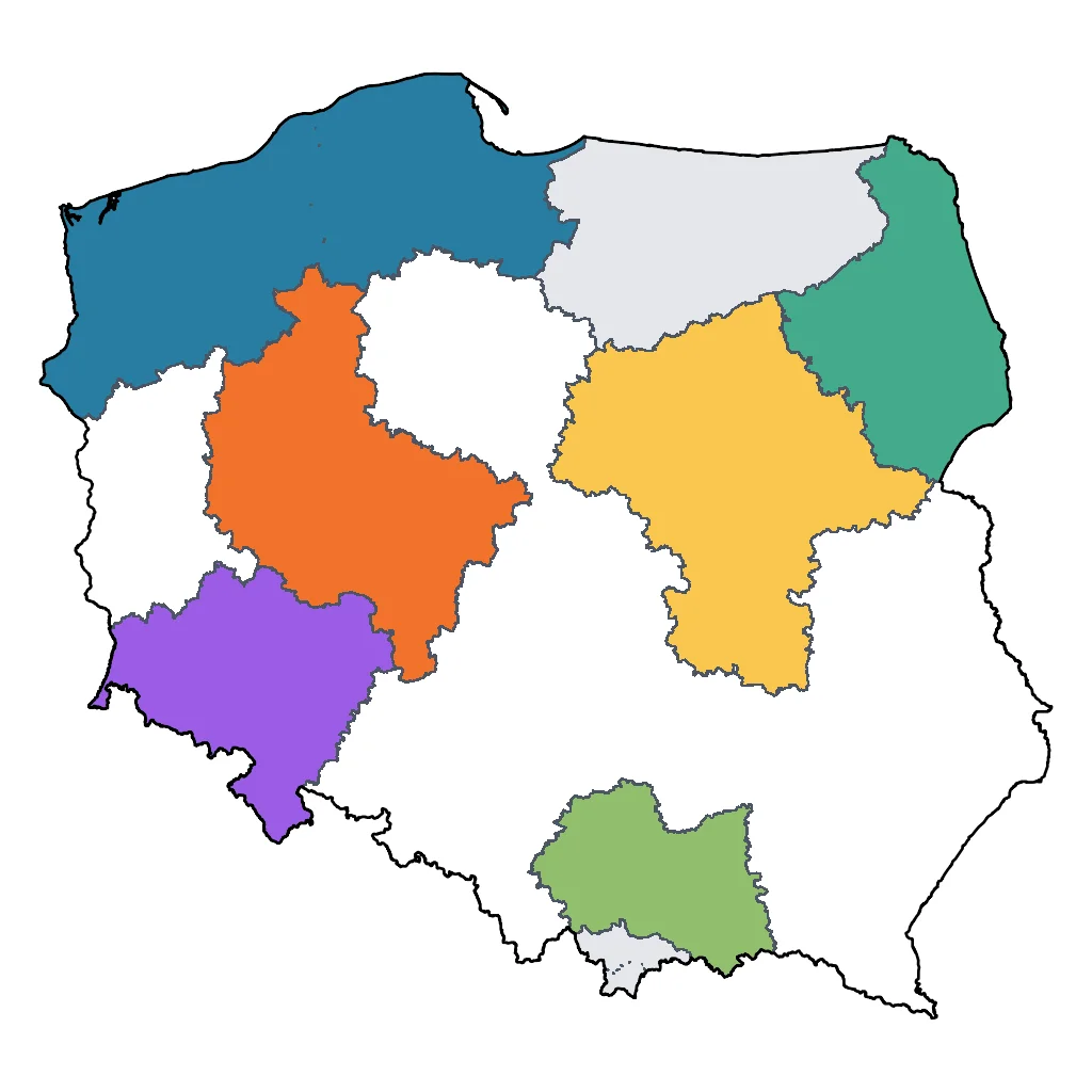 Map showing regions suitable for Educational & Exploratory in Poland. Overall suitability: excellent.