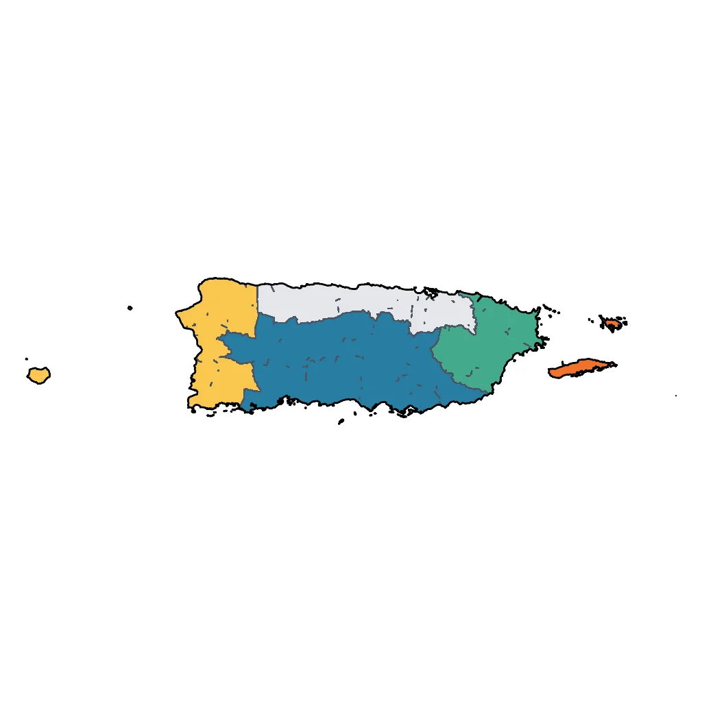 Map showing regions suitable for Adventure & Nature in Puerto Rico. Overall suitability: excellent.
