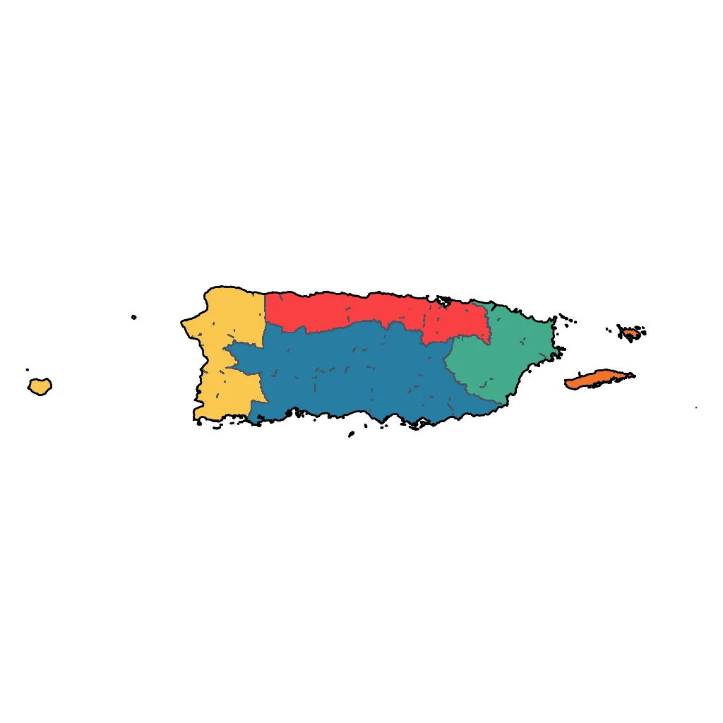 Map showing regions suitable for Beach & Sea in Puerto Rico. Overall suitability: excellent.