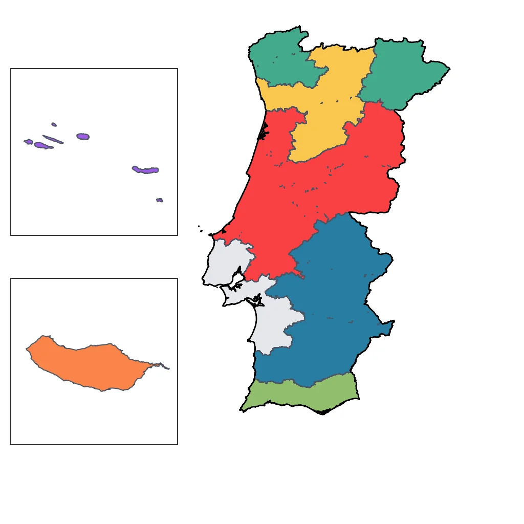 Map showing regions suitable for Adventure & Nature in Portugal. Overall suitability: excellent.