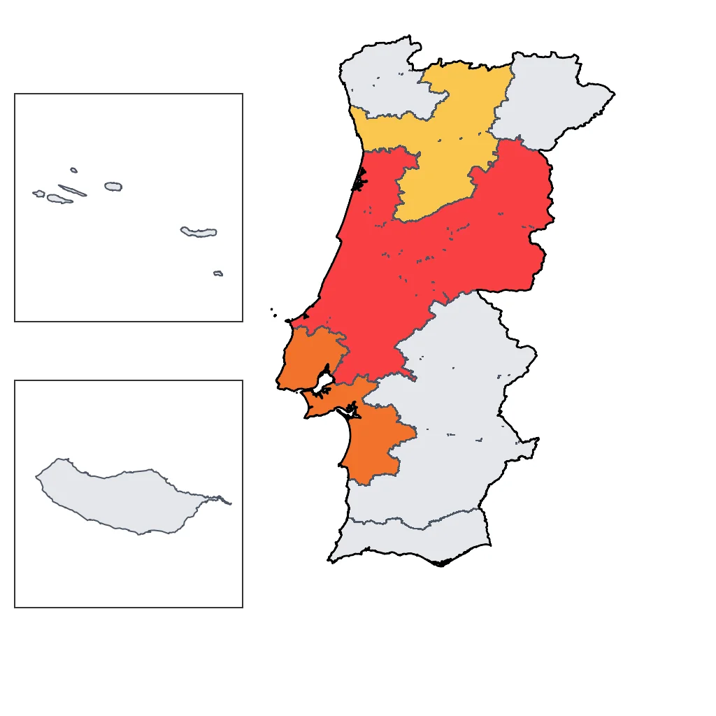 Map showing regions suitable for City & Cultural in Portugal. Overall suitability: excellent.