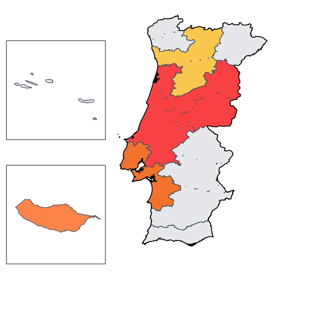 Map showing regions suitable for Festivals & Seasonal in Portugal. Overall suitability: very_good.
