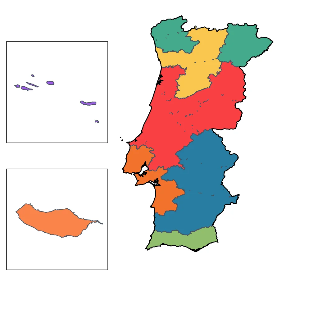 Map showing regions suitable for Road Trips & Scenic in Portugal. Overall suitability: excellent.