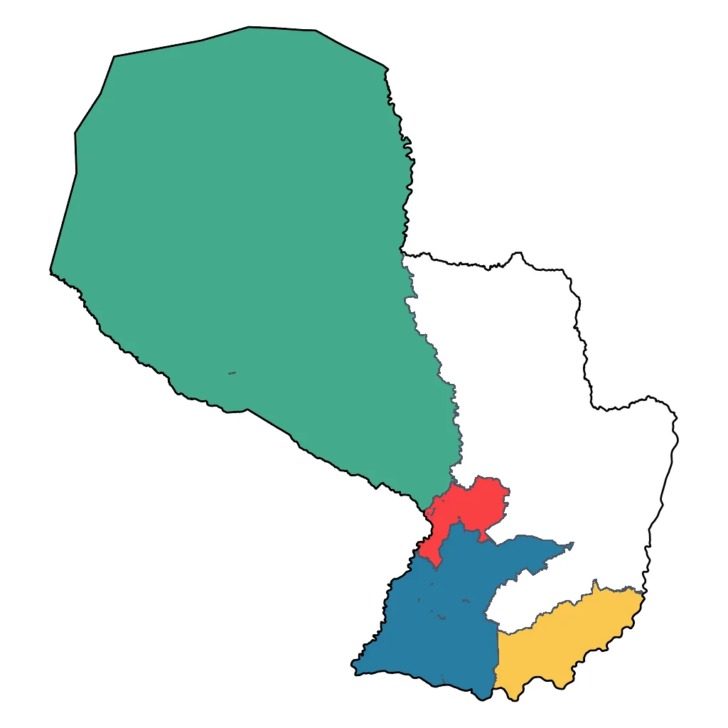 Map showing regions suitable for Road Trips & Scenic in Paraguay. Overall suitability: good.