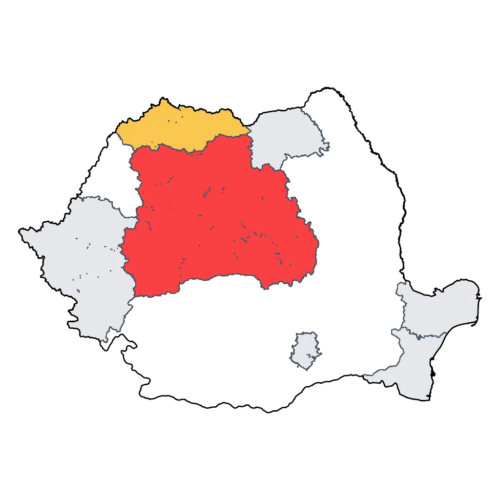 Map showing regions suitable for Ski & Snow in Romania. Overall suitability: good.