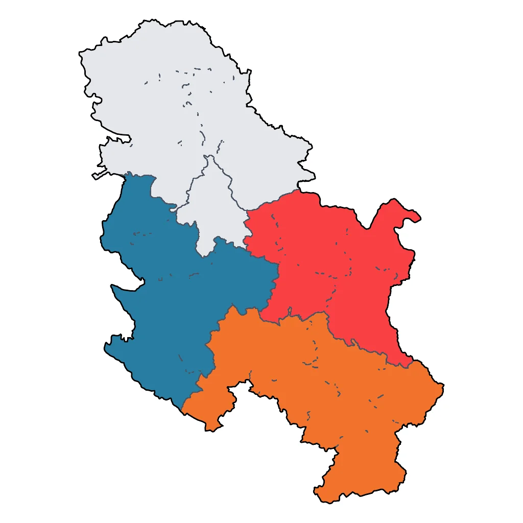 Map showing regions suitable for Adventure & Nature in Serbia. Overall suitability: very_good.