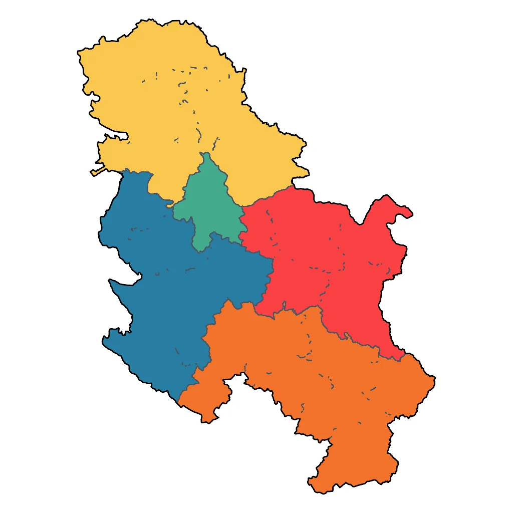 Map showing regions suitable for Road Trips & Scenic in Serbia. Overall suitability: very_good.