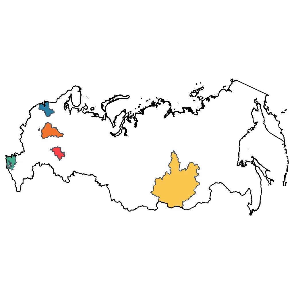 Map showing regions suitable for Road Trips & Scenic in Russia. Overall suitability: good.