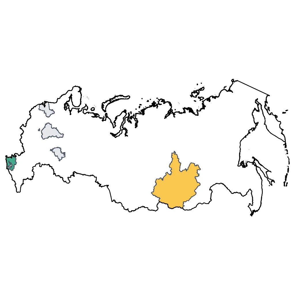 Map showing regions suitable for Ski & Snow in Russia. Overall suitability: excellent.