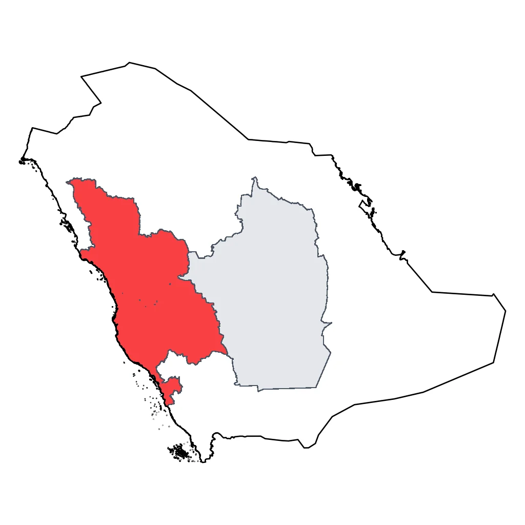 Map showing regions suitable for Beach & Sea in Saudi Arabia. Overall suitability: very_good.
