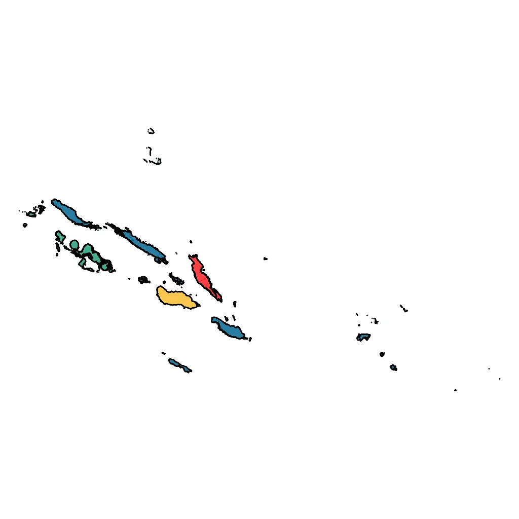 Map showing regions suitable for Adventure & Nature in Solomon Islands. Overall suitability: excellent.