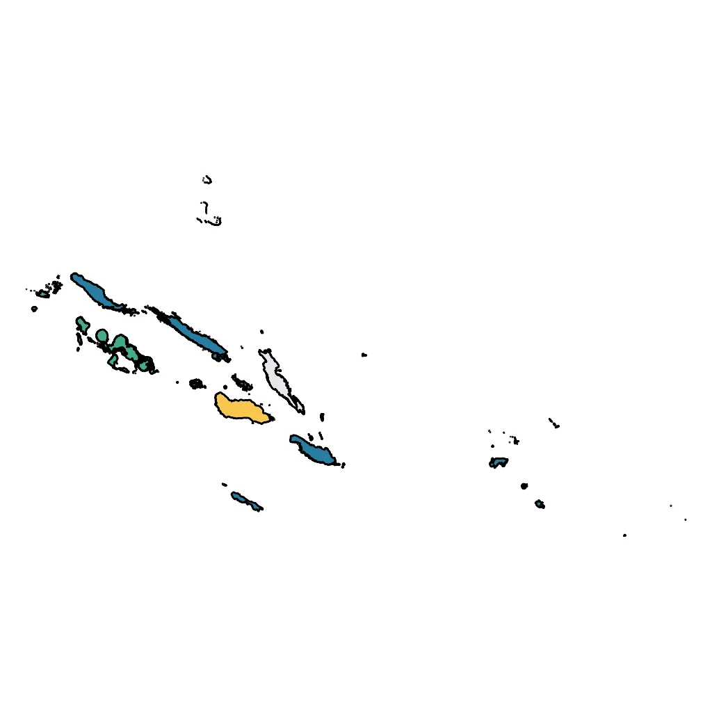 Map showing regions suitable for Beach & Sea in Solomon Islands. Overall suitability: very_good.