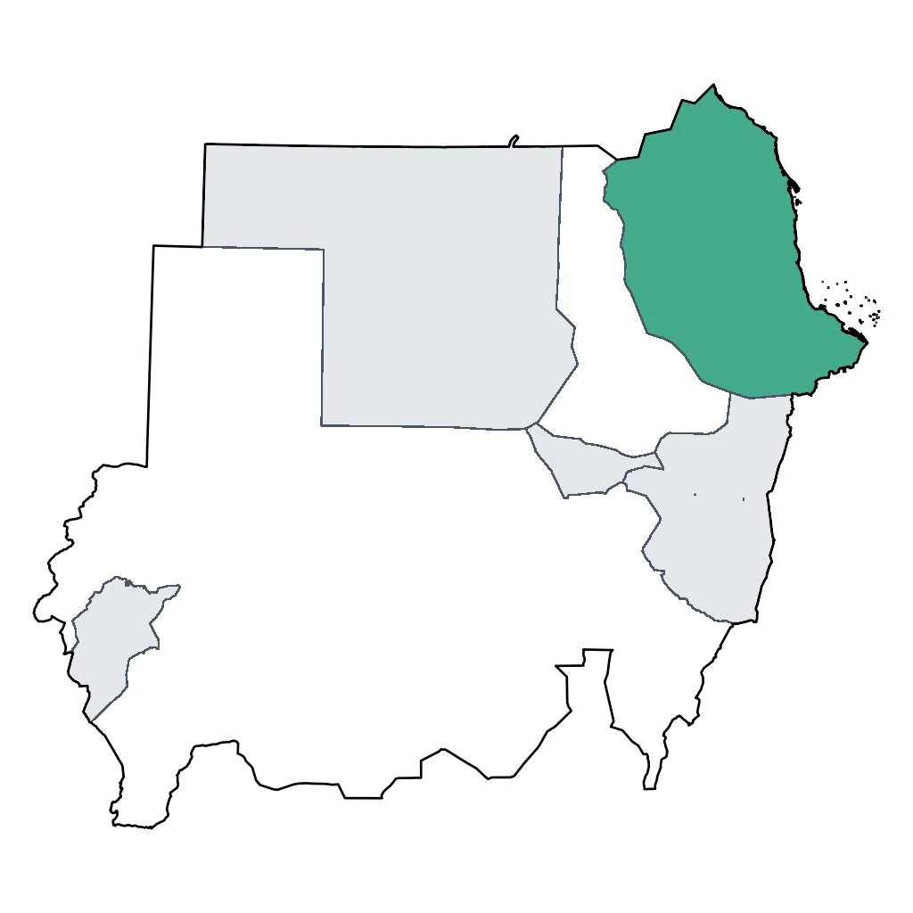 Map showing regions suitable for Beach & Sea in Sudan. Overall suitability: excellent.