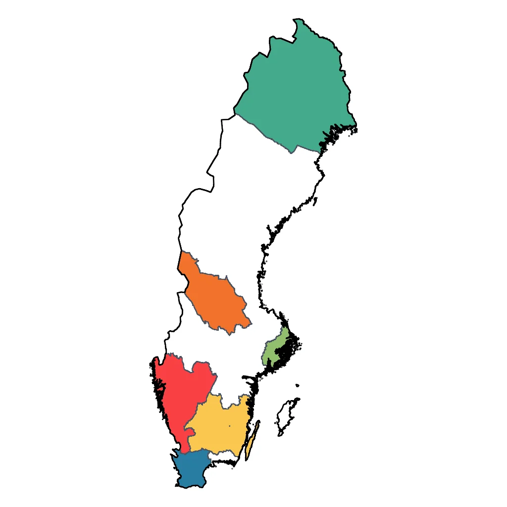 Map showing regions suitable for Adventure & Nature in Sweden. Overall suitability: excellent.