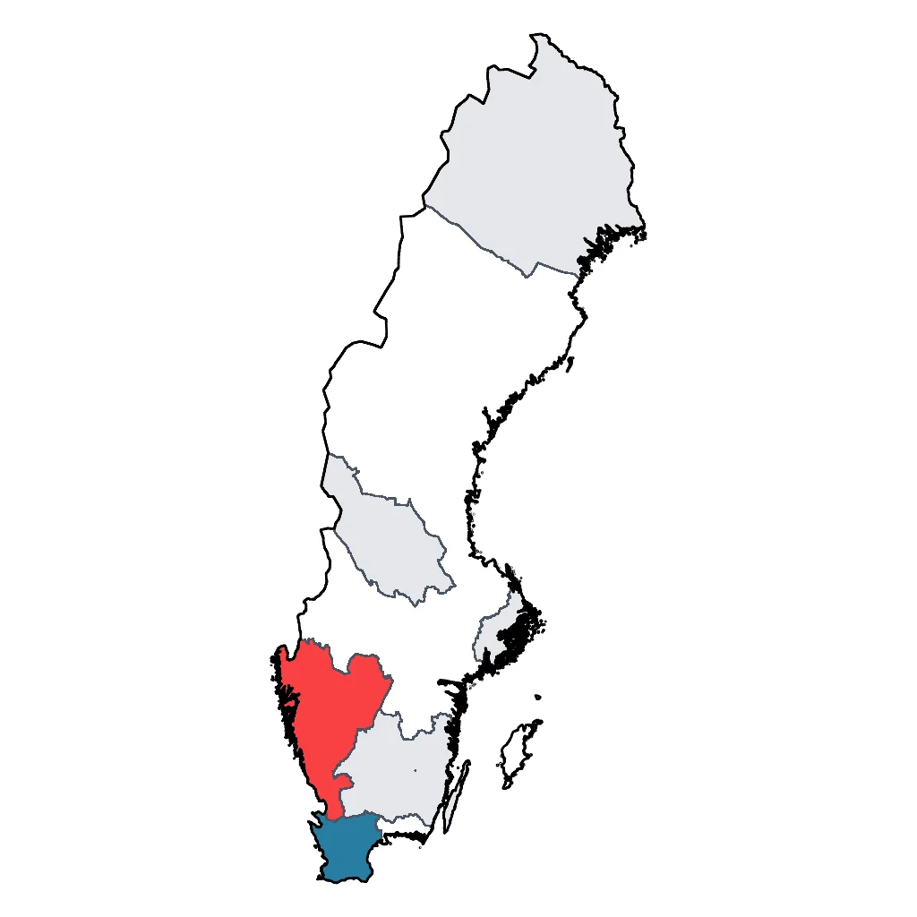 Map showing regions suitable for Beach & Sea in Sweden. Overall suitability: good.