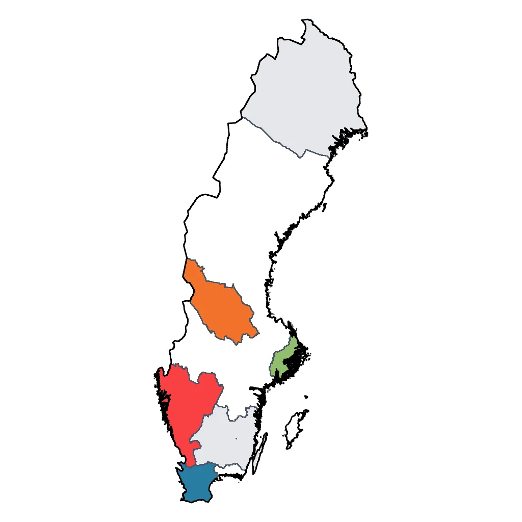 Map showing regions suitable for City & Cultural in Sweden. Overall suitability: excellent.