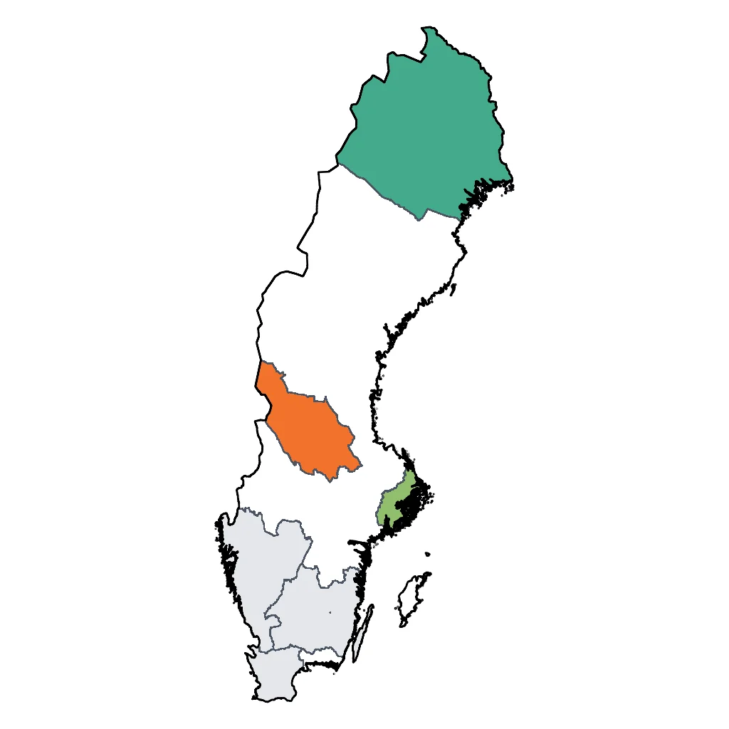 Map showing regions suitable for Festivals & Seasonal in Sweden. Overall suitability: excellent.